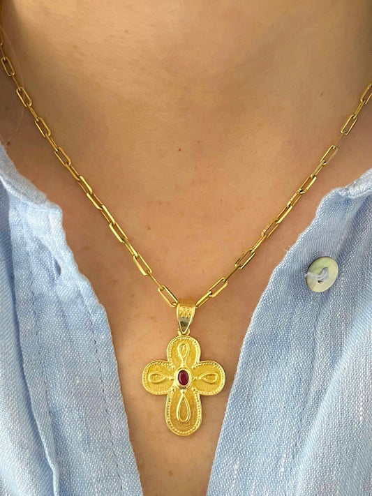 COLLAR CRUZ RUBI ORO