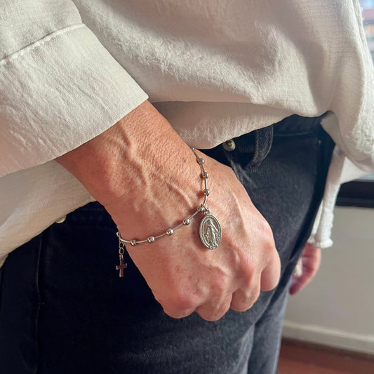PULSERA DENARIO AVE MARIA PLATA