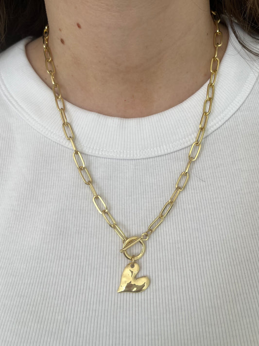 COLLAR CORAZON ANCLA ORO