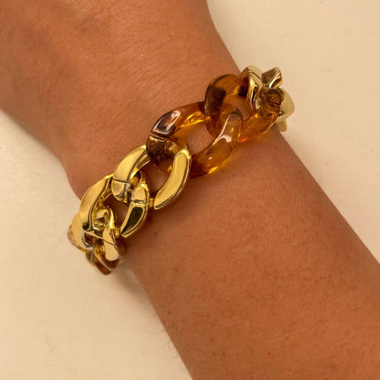 Pulsera cadeneta de acrilico de carey con dorado